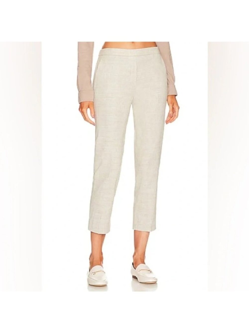 Theory Womens Linen-Blend Pull-On Pants Cropped Size 10 ivory cream